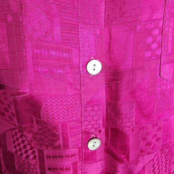 Chicos Design Vintage Women Shirt Silk Linen Blend Size 1 M Button Abstract Pink - Picture 6 of 10